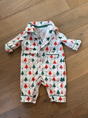 Holiday Tree Print Baby One-Piece Bodysuit - Green & Red